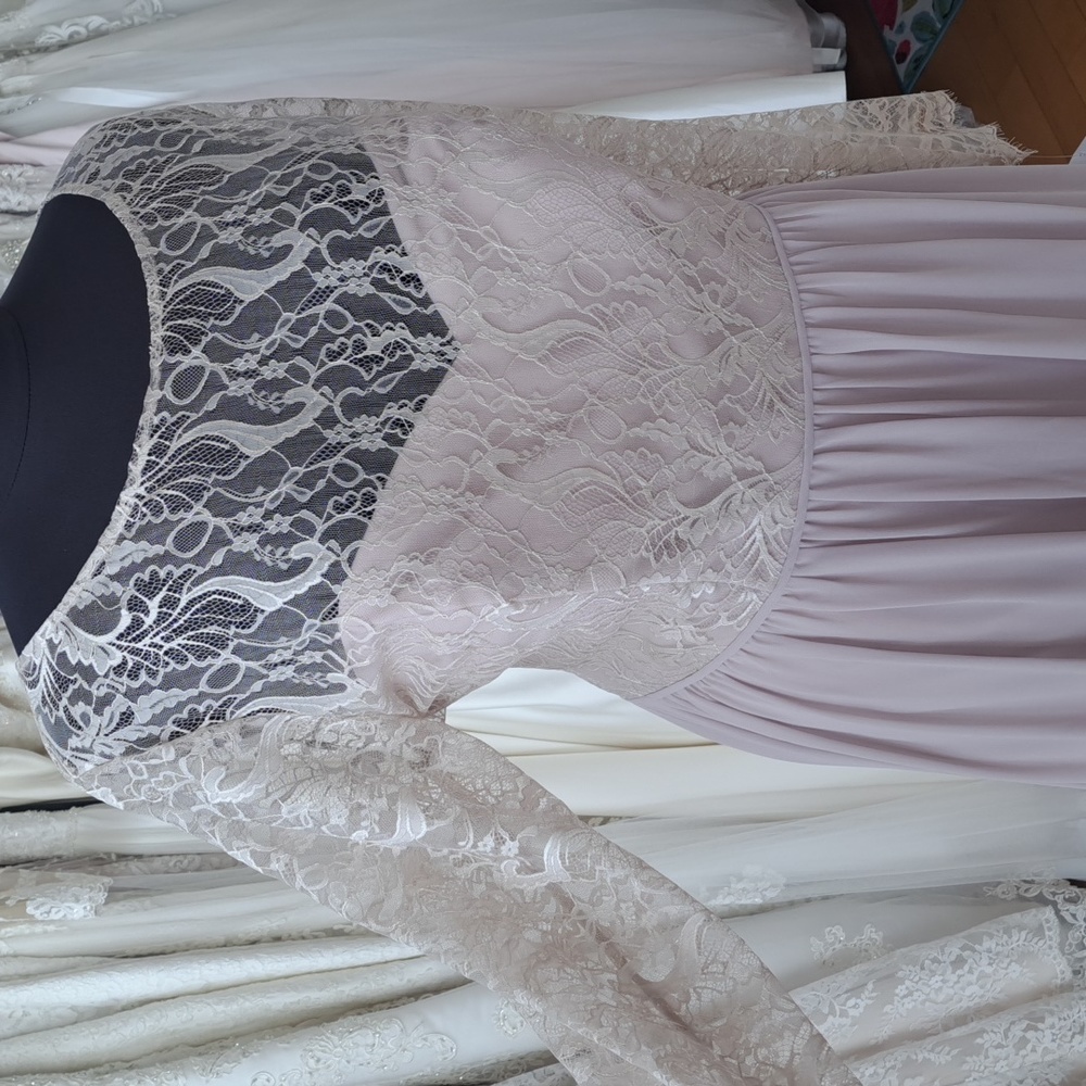 Lace Bodice Long Sleeve Women's Dress in CHAMPAGNE